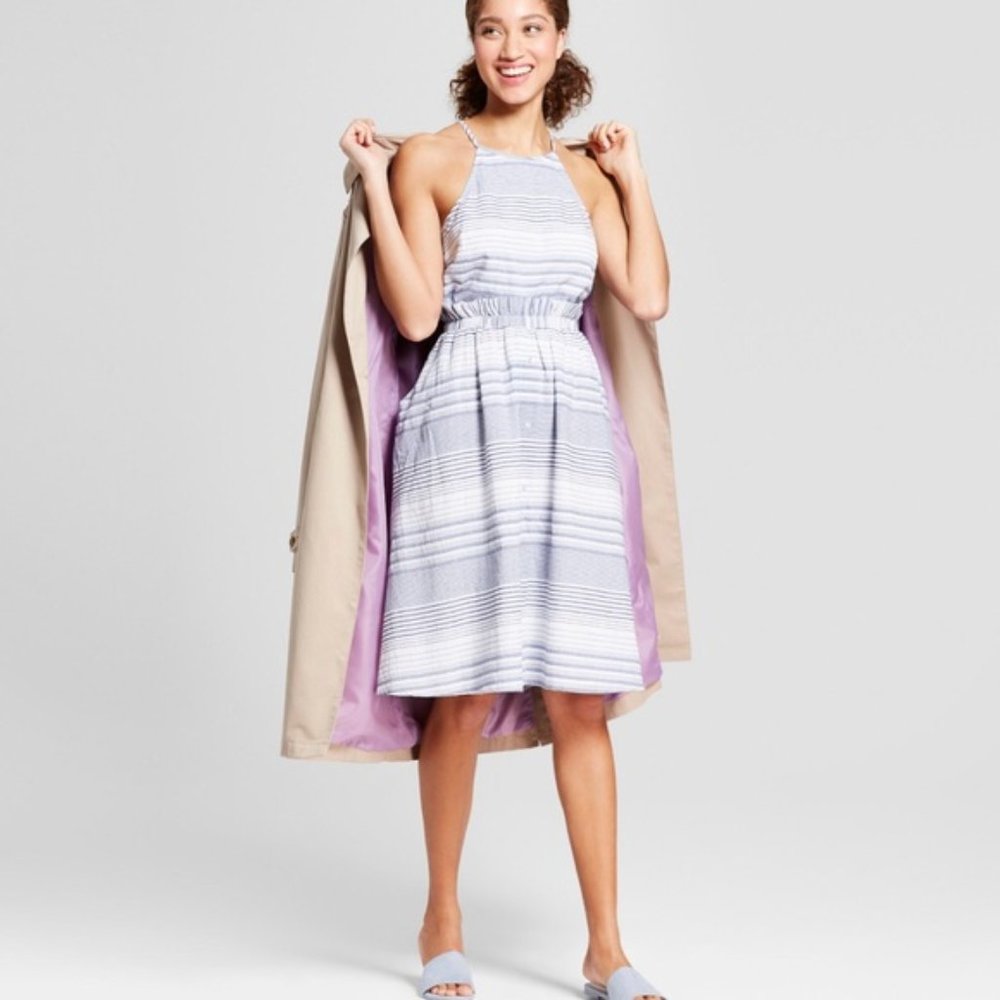 A New Day | Plus Size Blue and White Striped Faux Button Front Dress